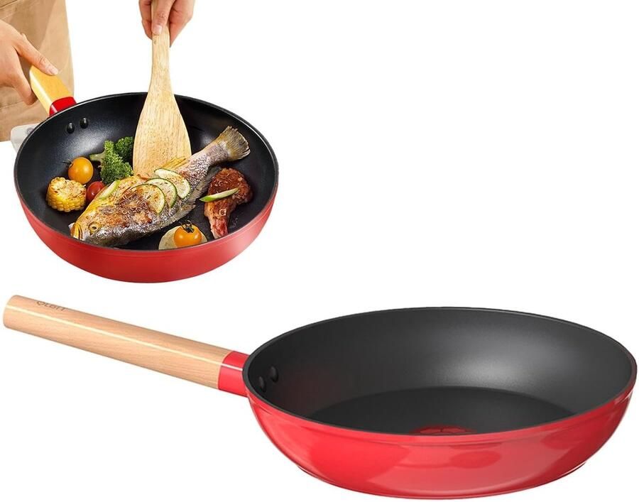 Anti-aanbakpan Omeletpan Crêpepan Ontbijt Maken Temperatuurdetectiepunt 48.5 x 26 cm Rood