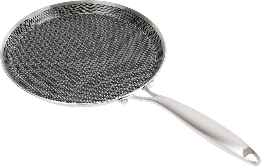 Anti-aanbakpan Pannenkoekenpan Crêpepan Ontbijt Bakken Honingraatstructuur 28 cm Diameter Zilver Zwart
