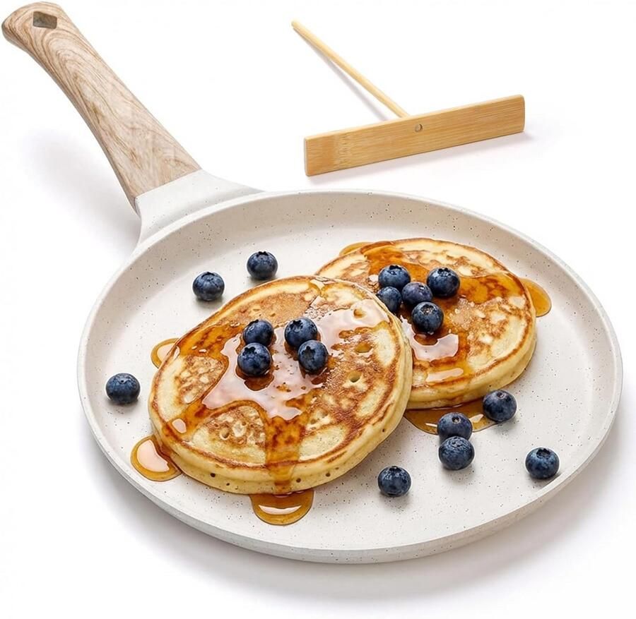 Anti-aanbakpan voor Pannenkoeken en Crêpes 25cm met Houten Spatel