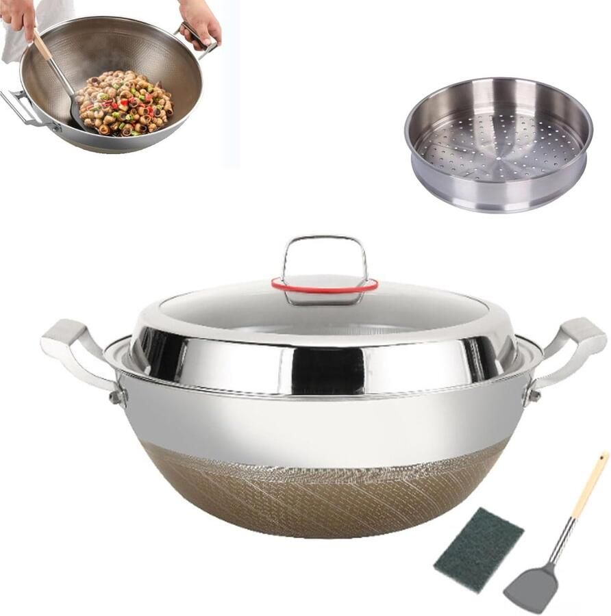 Anti-aanbakwok Koekenpan met deksel Gezond Koken Ultrasnelle verwarming 38 cm Grijs