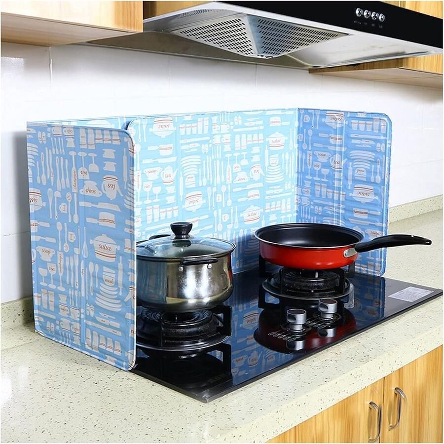 Anti-spat Scherm Vetvanger Keuken Koken Beschermen Opvouwbaar Ontwerp 2 Stuks Blauw