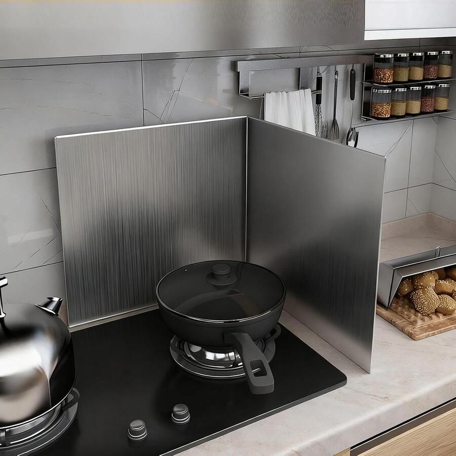 Spatplaat Keuken Kookplaat Bescherming Schoon Koken Opvouwbaar Ontwerp Verstelbaar Zilverkleurig