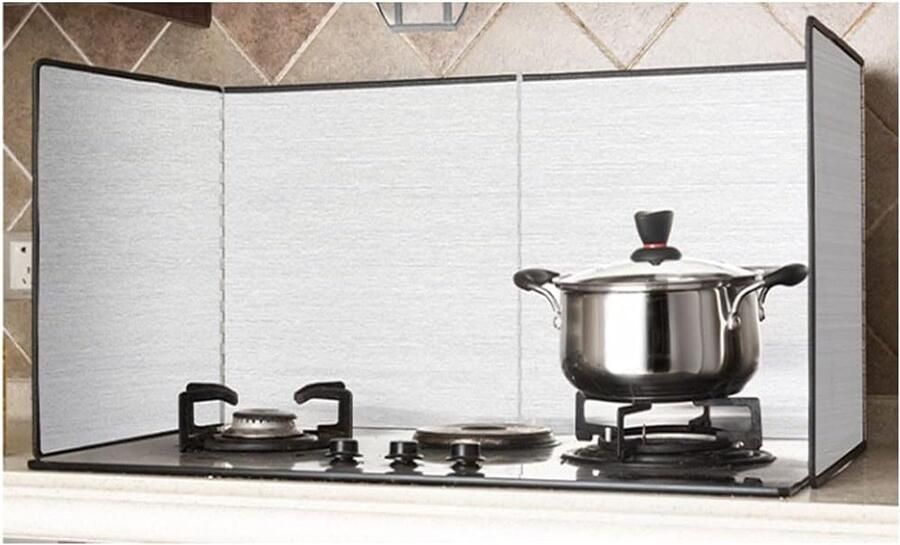 Anti-spatscherm Gasfornuis Oliebarrière Keuken Koken Zonder Vlekken Opvouwbaar Ontwerp 19.6 x 31.4 inch Zilver