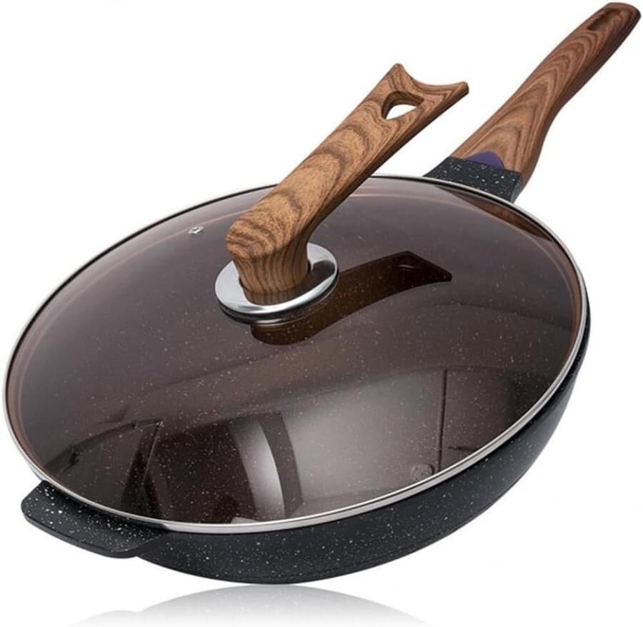 Anti-stick wok Roerbakpan graniet Lekker koken Krasbestendig aluminium 34cm diameter Zwart