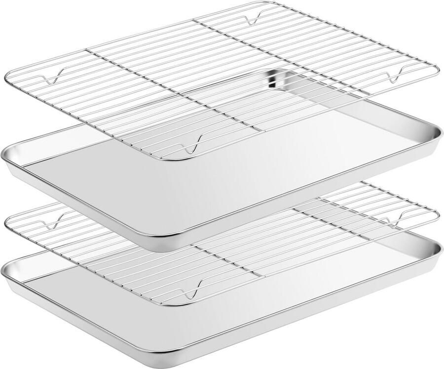 Antiaanbak bakplaat met koelrek Set van 4 stuks voor oven bakken (40 x 30 x 30 cm)