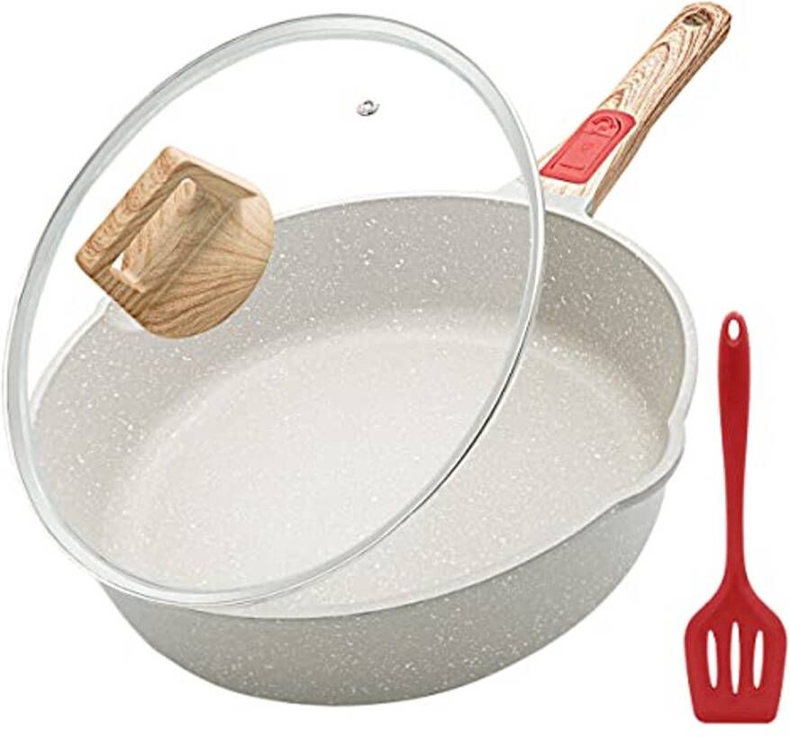Antiaanbak Braadpan 28 cm met Deksel Afneembare Handgreep voor Alle Warmtebronnen