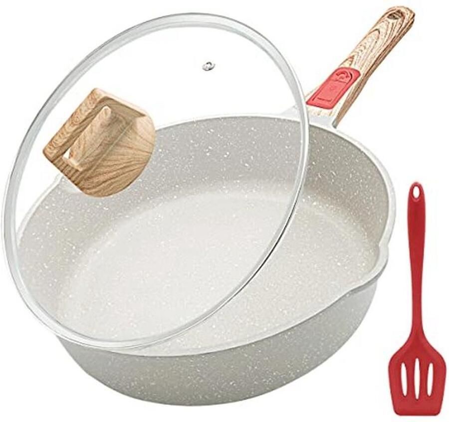 Antiaanbak Braadpan 28 cm met Deksel Afneembare Handgreep voor Alle Warmtebronnen