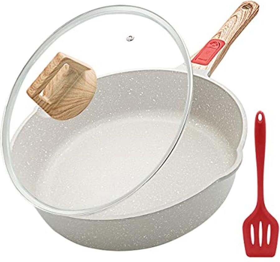 Antiaanbak Braadpan 28 cm met Deksel Afneembare Handgreep voor Alle Warmtebronnen