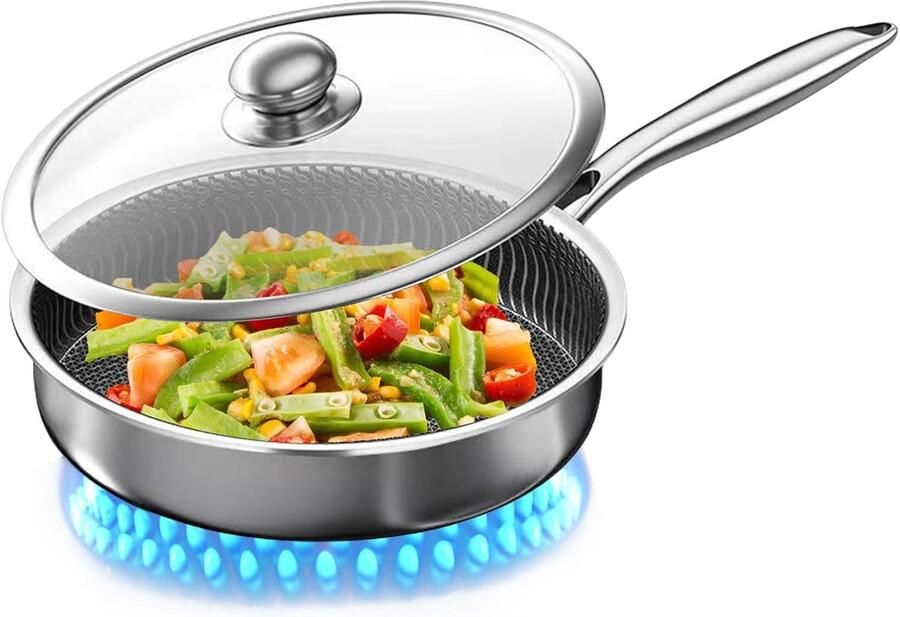 Antiaanbak Braadpan Kookgerei RVS Koken op Fornuis Inclusief Deksel 26 cm Diameter
