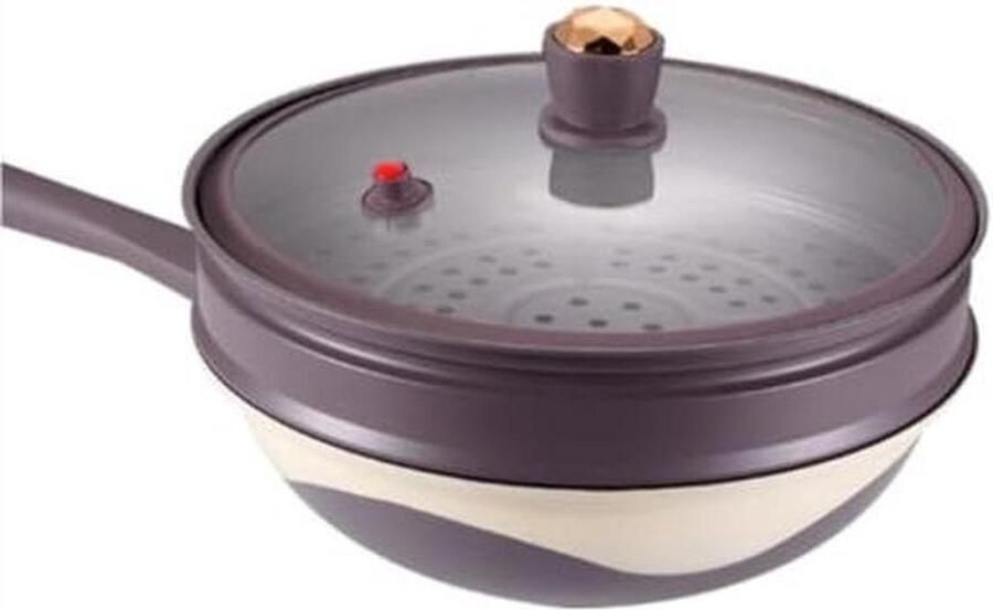 Antiaanbak Braadpan Titanium Wok Veelzijdig Koken Microdruk Ventiel 32 cm Diameter Paars