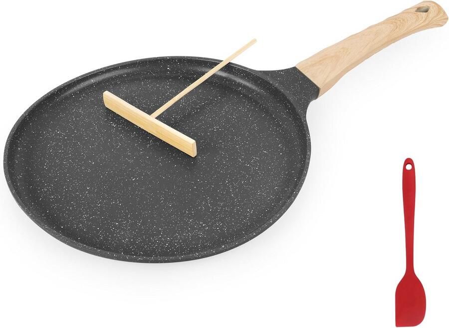 Antiaanbak Pannenkoekenpan 28 cm met Deegverdeler en Spatel Geschikt voor Gas en Inductie