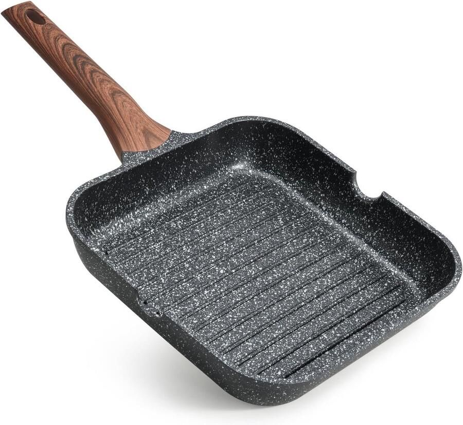 Antiaanbak Grillpan Vierkante Pan Binnen Grillen Gezonde Coating 28 cm Zwart