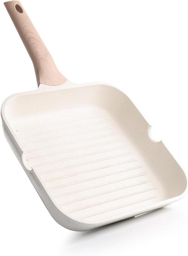 Antiaanbak Grillpan Vierkante pan Binnen koken Gezonde coating 24 cm Wit