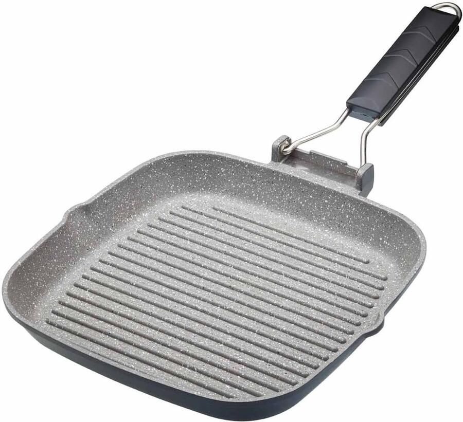 Antiaanbak inductiebestendige grillpan met inklapbaar handvat 24 cm (9 5)