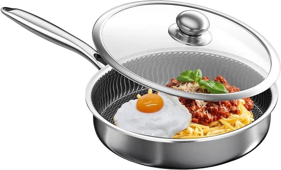 Antiaanbak Koekenpan Braadpan Frituurpan Gelijkmatig Garen Voedselveilige Laag 30 cm Roestvrij staal