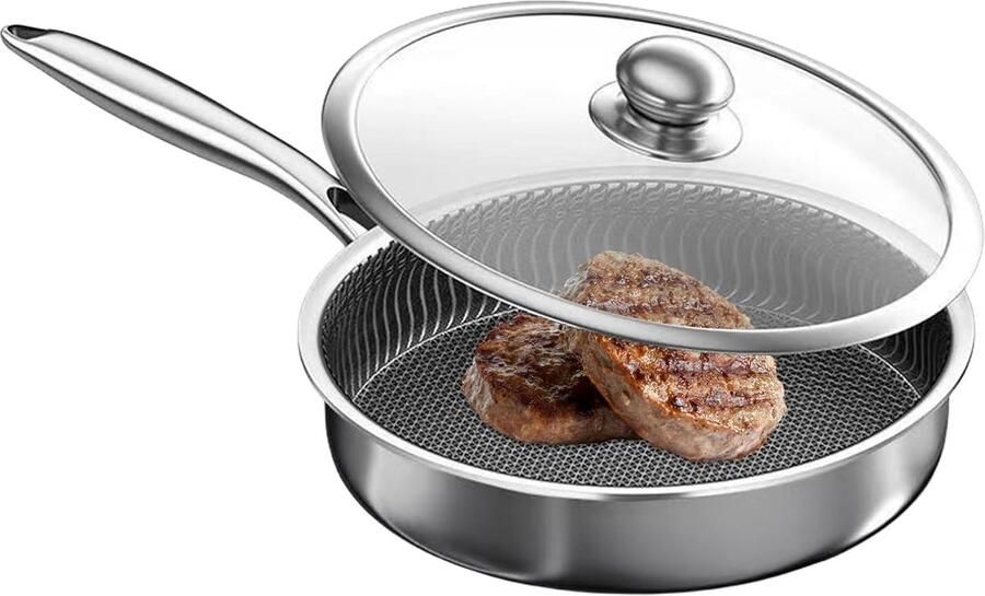 Antiaanbak Koekenpan Diepe Braadpan Inductie Koken Duurzaam Roestvrij Staal 28 cm