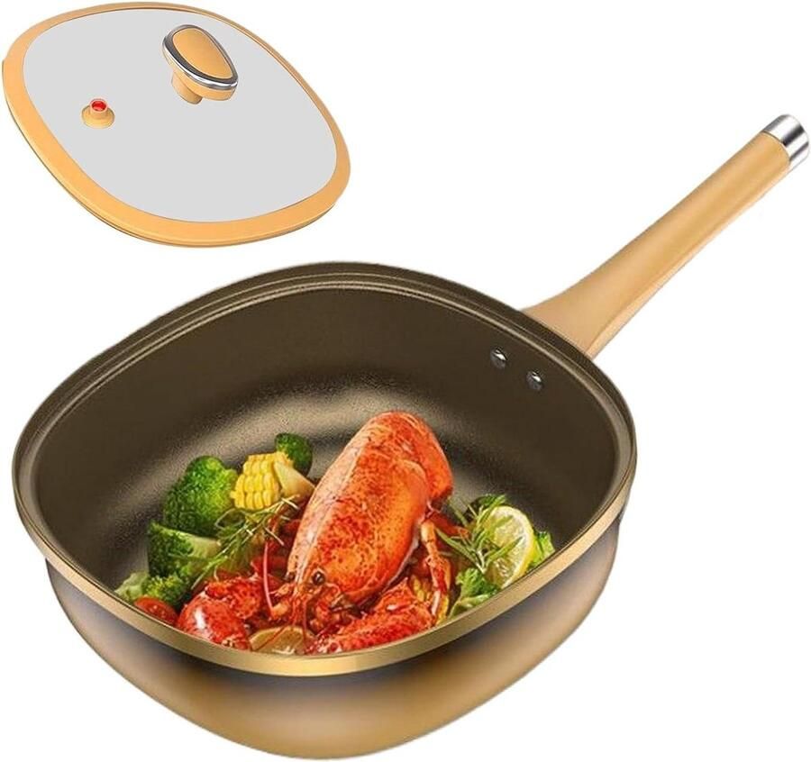 Antiaanbak Koekenpan met deksel Gezond Koken Titanium Keramische Laag 50x30x10cm Zwart
