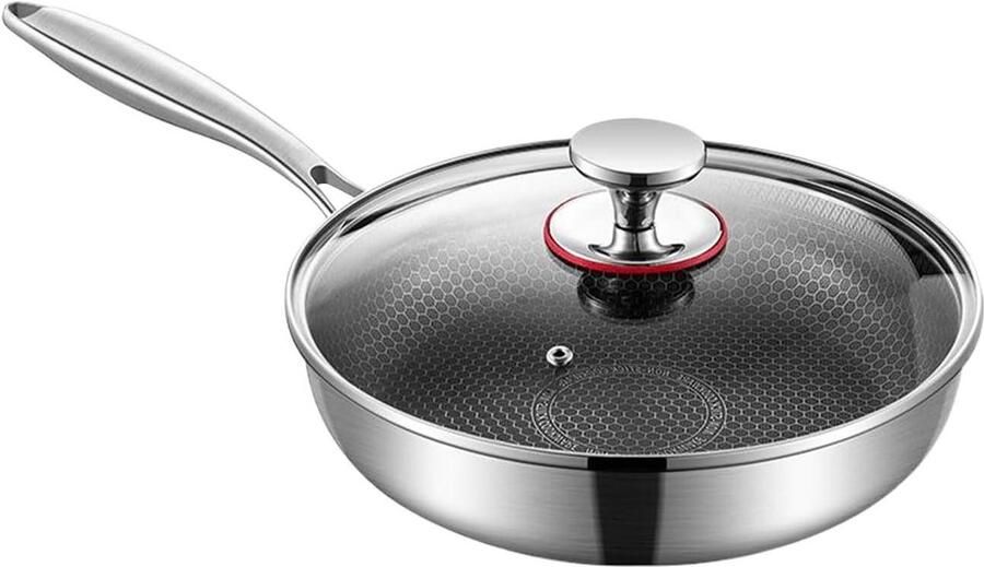 Antiaanbak Koekenpan RVS Maaltijdbereiding Krasbestendig Deksel 28 cm Zilver