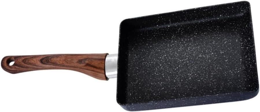 Antiaanbak Koekenpan Vierkante Pan Ontbijt Bereiden Ergonomisch Handvat 345 cm Lengte Zwart Houtkleur
