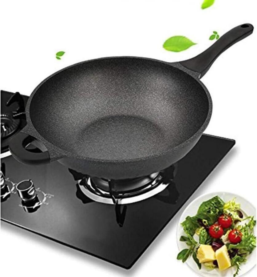 Antiaanbak Koekenpan Wok Braadpan Veelzijdig Koken Hittebestendig Handvat 32cm Zwart