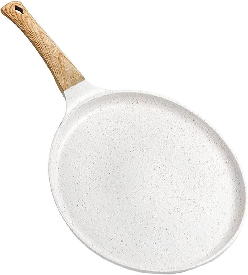 Pannenkoekenpan met antiaanbaklaag Crêpe pan Ontbijt bereiden Ergonomische koel handvat 24 cm diameter Wit