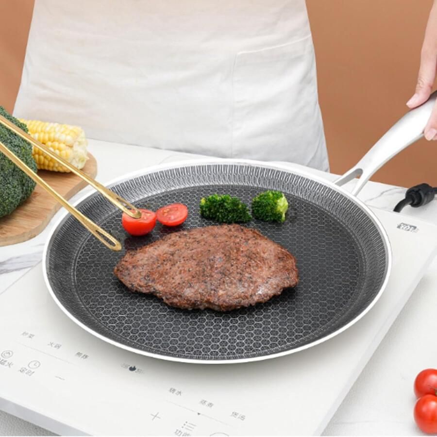 Antiaanbak Pannenkoekenpan Grill Pan Gezond Ontbijten Honingraat Structuur 24 cm Zilver