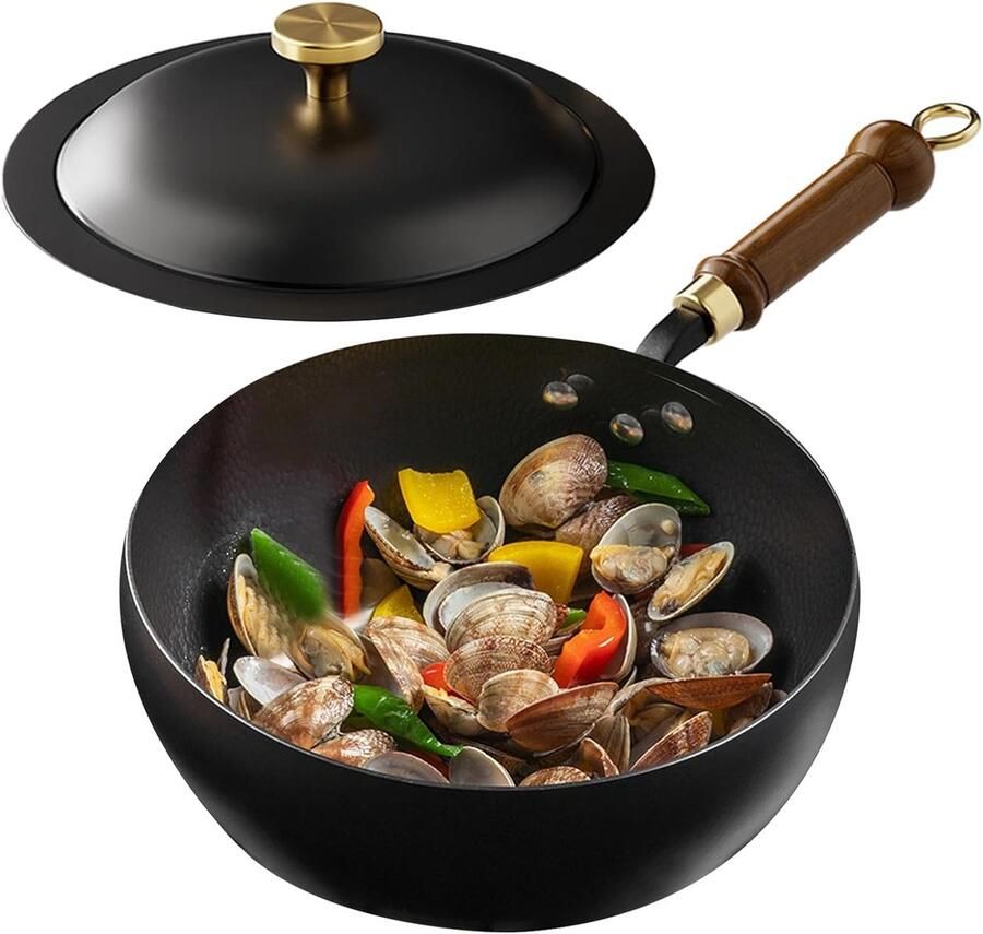 Antiaanbakpan Kookpan Koekenpan Steelpan Inductie Koken Ovenvast Houten Handvat 20-26 cm