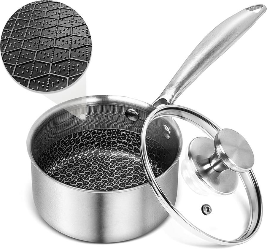 Antiaanbak Steelpan Sauspan Koken voor één Honingraatstructuur 14 cm 1QT Zilverkleurig
