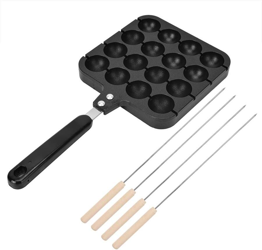 Antiaanbak Takoyaki Bakplaat met 4 Prikkers voor Octopusballetjes