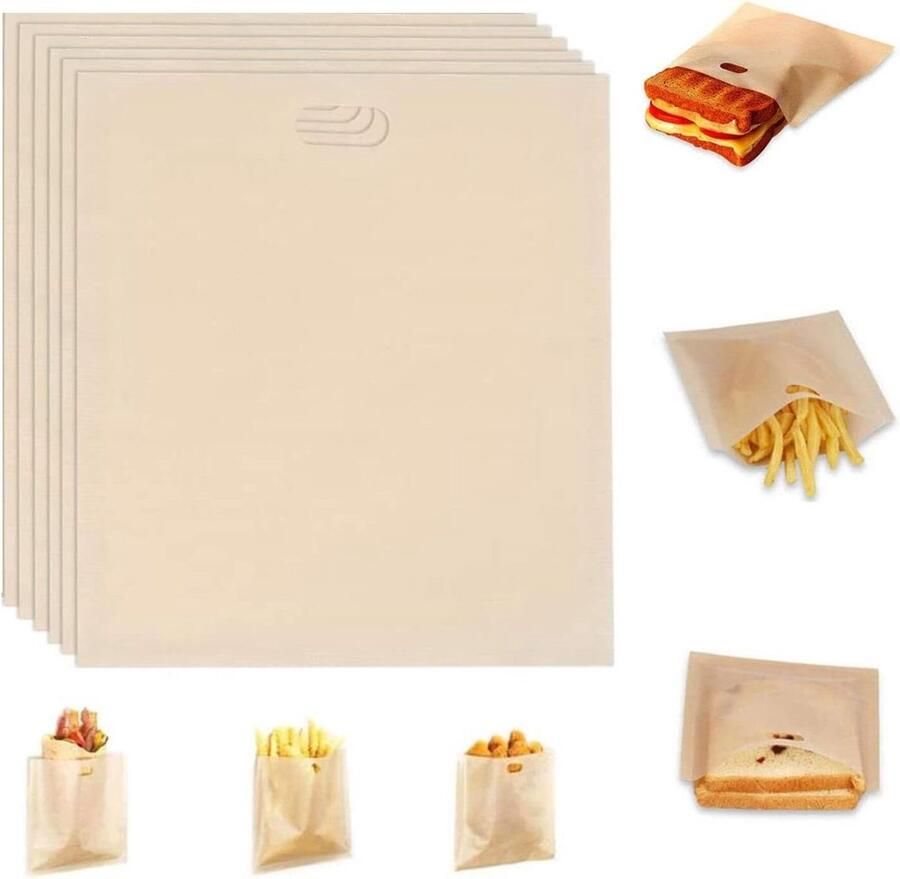 Antiaanbak toastzak teflon broodrooster 6 herbruikbare toastzakken snacks pizza sandwiches toast