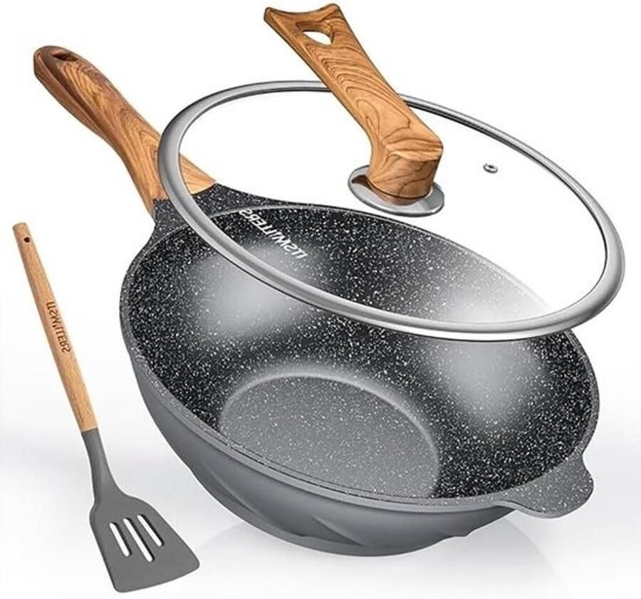 Antiaanbak Wok Roerbakpan Gezond Koken Speciaal Wervelwind Ontwerp 32 cm Thunder Grijs