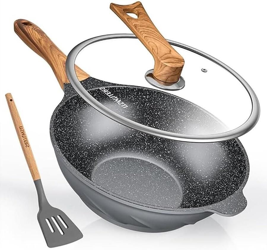 Antiaanbak Wok Roerbakpan Gezond Koken Speciaal Wervelwind Ontwerp 32 cm Thunder Grijs