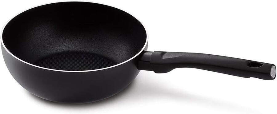 Antiaanbak Wok Roerbakpan Snel Koken Hittebestendige Handgrepen 20 cm Zwart