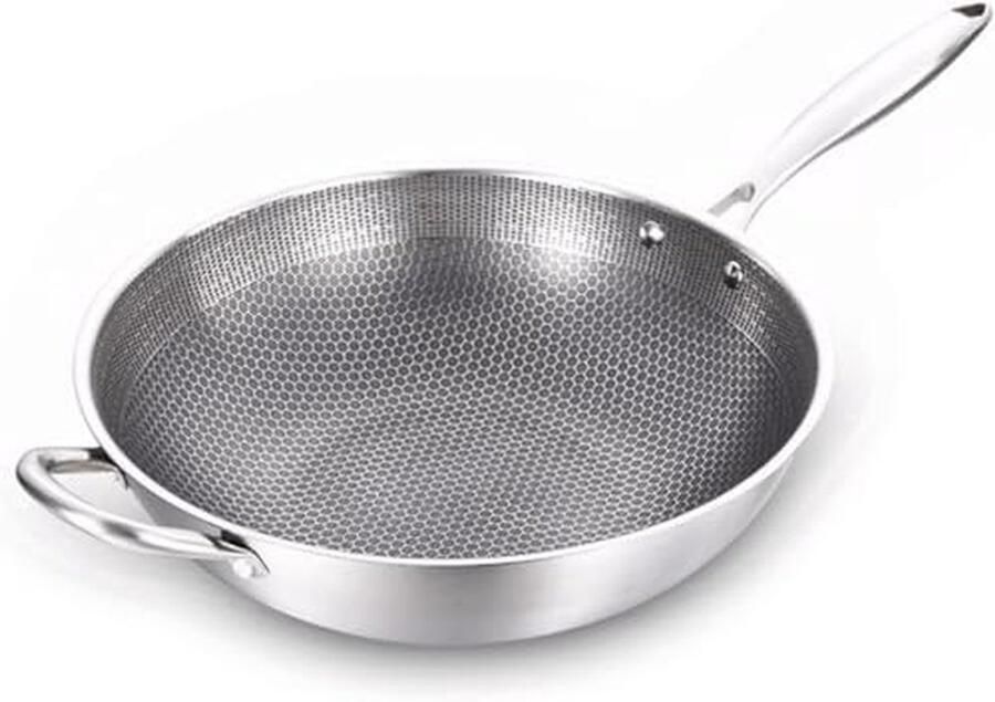 Antiaanbak Wok Roerbakpan Veelzijdig Koken Koel Handvat 30 cm Zilver