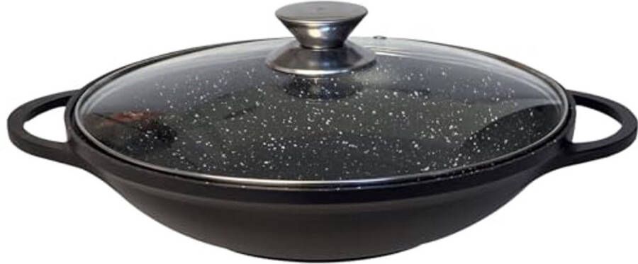 Antiaanbak Wokpan 40 cm met Glazen Deksel voor Inductiekookplaten