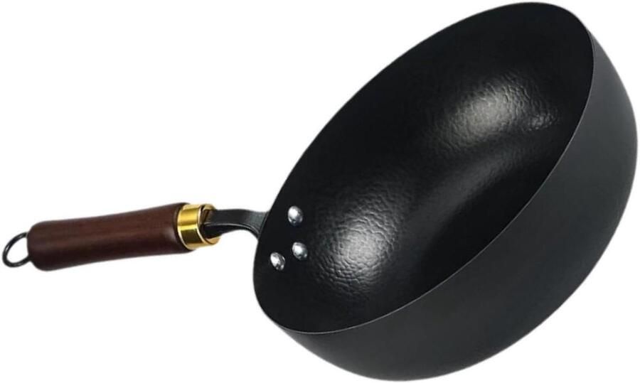 Antiaanbak Wokpan Gietijzeren Koekenpan Soepel Koken Platte Bodem Diameter 20 cm Zwart