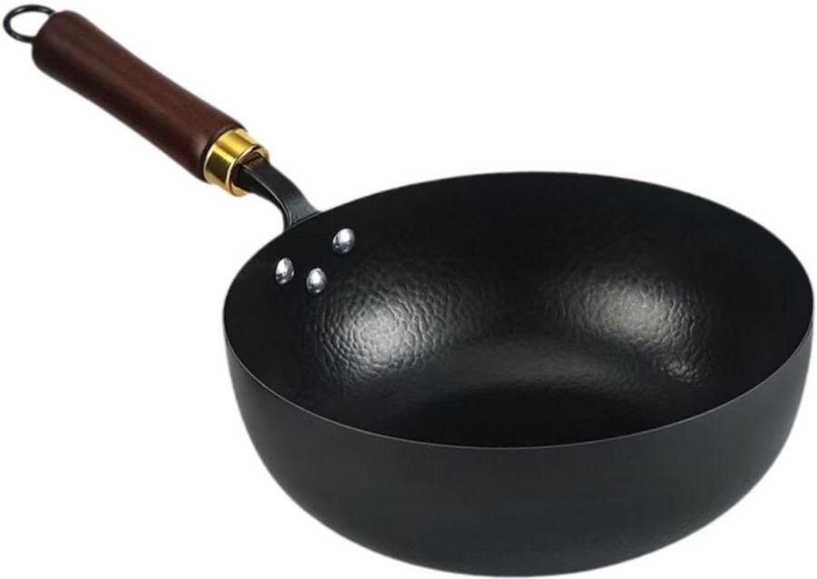 Antiaanbak Wokpan Gietijzeren Koekenpan Veelzijdig Koken Gelijkmatige Warmte Diameter 20 cm Zwart