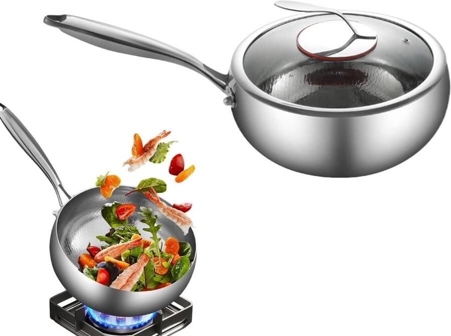 Antiaanbak Wokpan Roerbakpan Titaan Thuis Koken Dubbele Antiaanbaklaag 26 cm Zilver
