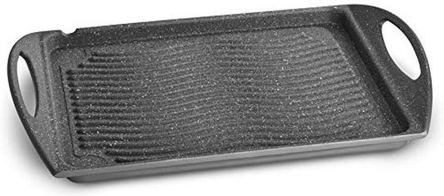 Antiaanbakgrillpan van aluminium 34 x 26 cm krasbestendig met marmereffect geschikt voor gas en oven