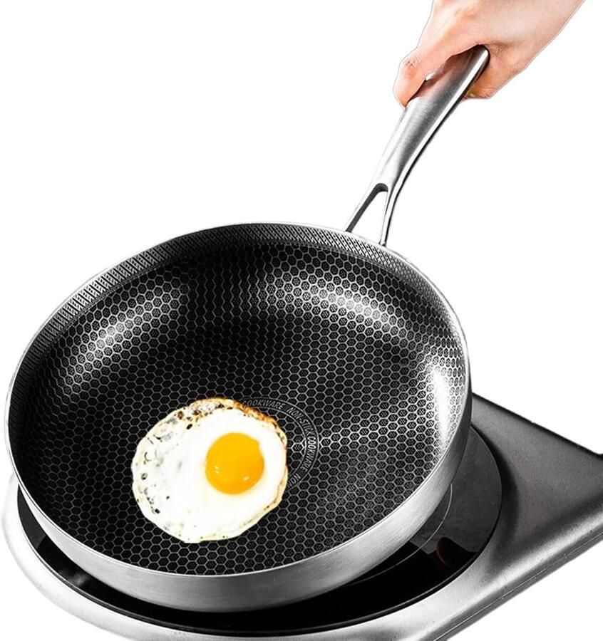 Antiaanbaklaag Koekenpan Krasbestendig Keukengerei Dagelijks Koken Lichtgewicht RVS 26 cm