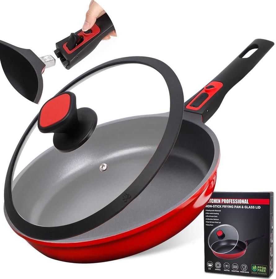 Antiaanbakpan 28 cm met Deksel en Afneembare Steel Geschikt voor Inductie