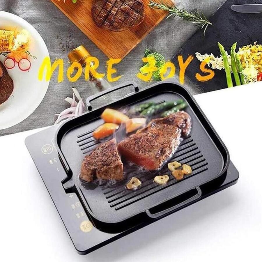 Antiaanbakpan Grillpan Vierkante Koekenpan Buiten Koken Rookvrij Ontwerp 30 x 25 cm Zwart