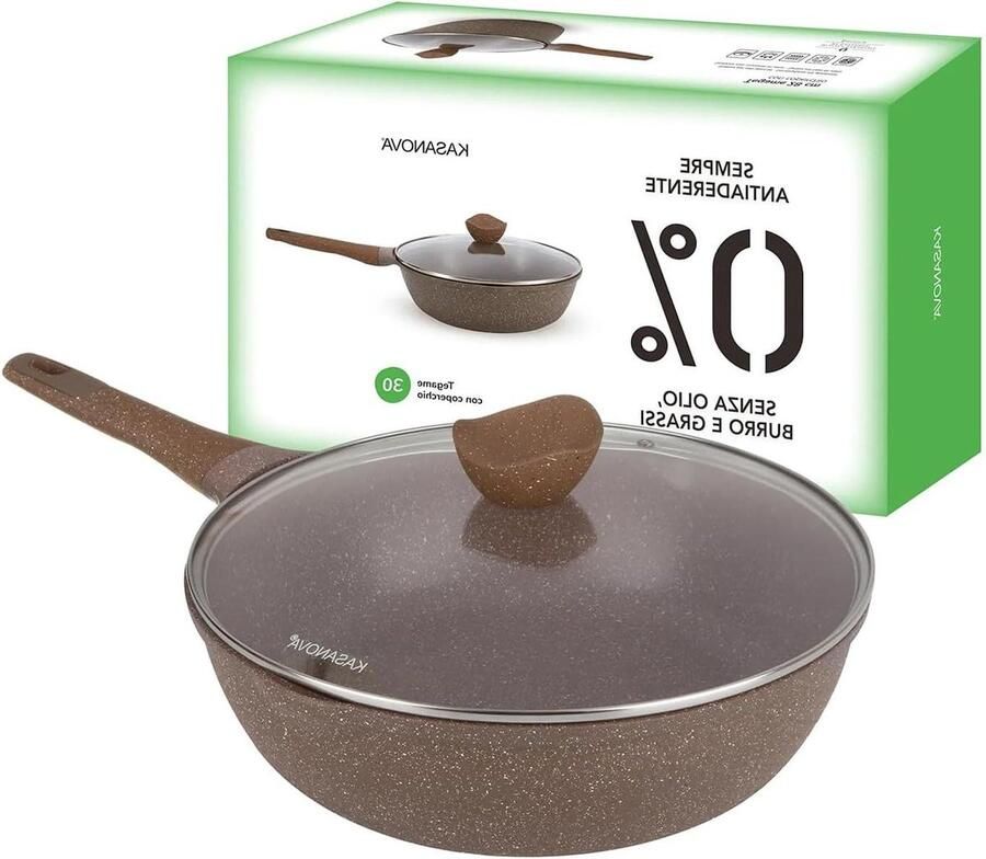 Koekenpan met deksel Antiaanbakpan Gezond koken 0-vet koken 30 cm Bruin