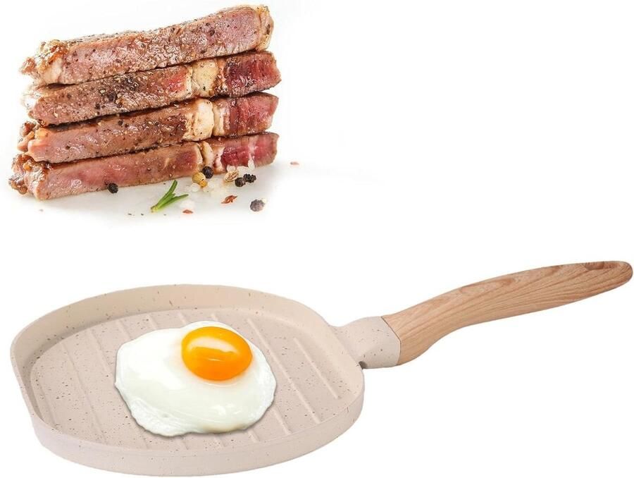 Antiaanbakpan Koekenpan Grillpan Ontbijt Bereiden Gelijkmatige Warmteverdeling 36 x 22 cm Wit