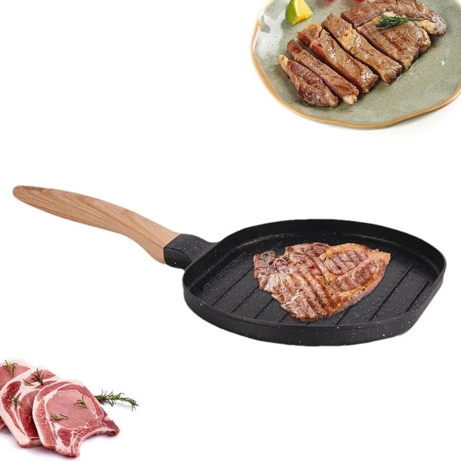 Antiaanbakpan Koekenpan Hamburgerpan Koken op Fornuis Gelijkmatige Warmteverdeling 36 cm Zwart