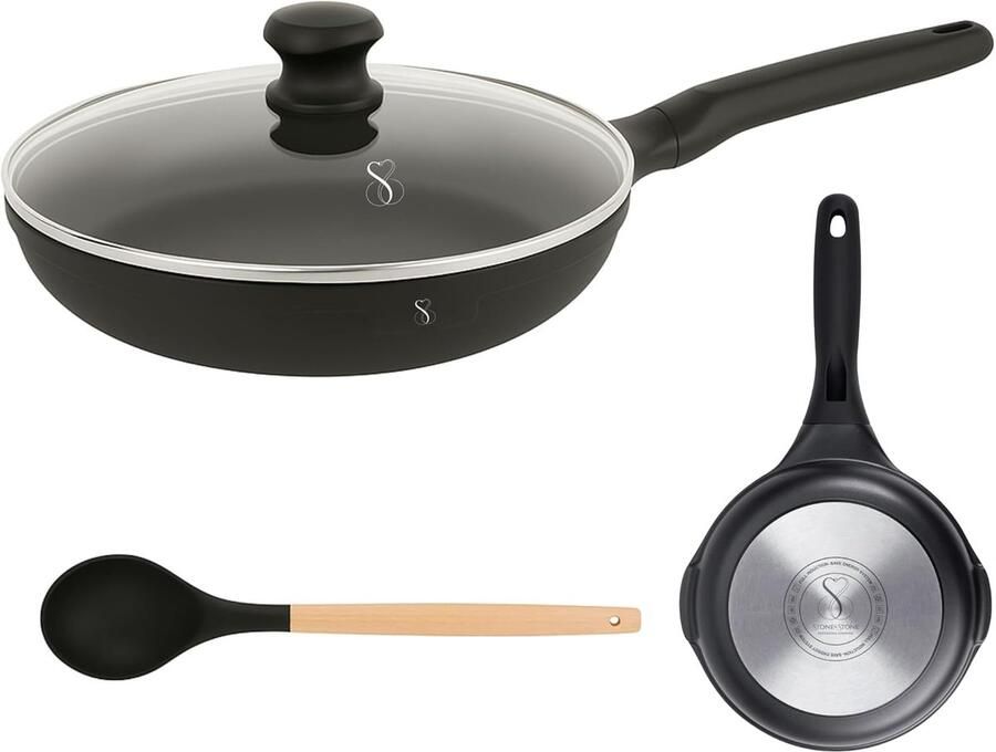 Antiaanbakpan Koekenpan Inductie Gezond Koken Energiebesparend 28 cm Zwart