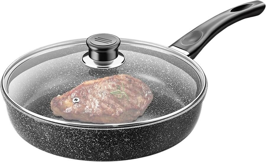 Antiaanbakpan Koekenpan Keukengerei Koken van Eieren Vaste Minerale Coating 26 cm Diameter Zwart
