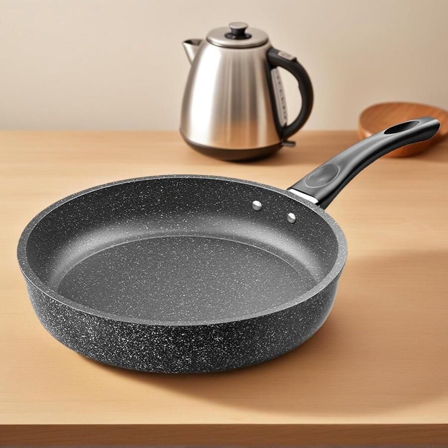 Antiaanbakpan Koekenpan Keukenpan Eten Bereiden Gelijkmatige Warmteverdeling 26 cm Diameter Zwart