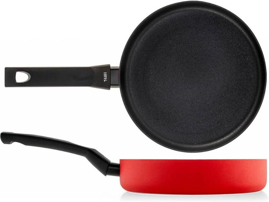 Antiaanbakpan Koekenpan Vlampan Eten Bereiden Versterkte Antiaanbaklaag 22 cm Rood