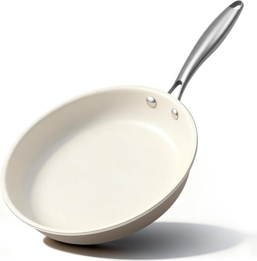Antiaanbakpan met deksel Keramische koekenpan Veelzijdig koken PFAS-vrij oppervlak 22 cm Wit